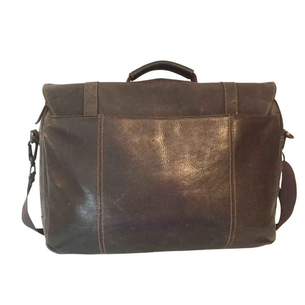 KENNETH COLE Mens Messanger PC Bag Brown Leather Magnetic Close 16 X 12
